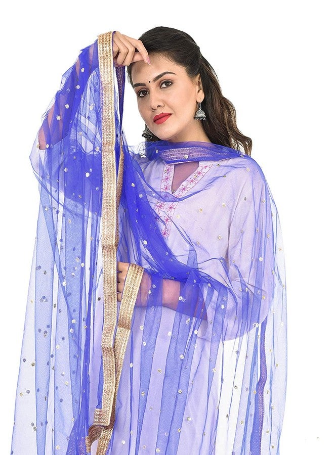 themilestocks TMS Woman's Embellished Net Dupatta Scarf Shawl Wrap Soft Indian Bridal Wedding (Royal Blue), 87 Inches X 44 Inches || 220 cm X 112cm - Image 4